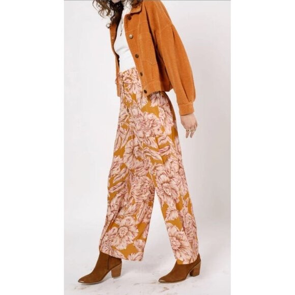 Band of the Free Arizona Gold Floral Wide Leg Pants Sz Small Womens Boho Paisley - Picture 1 of 8
